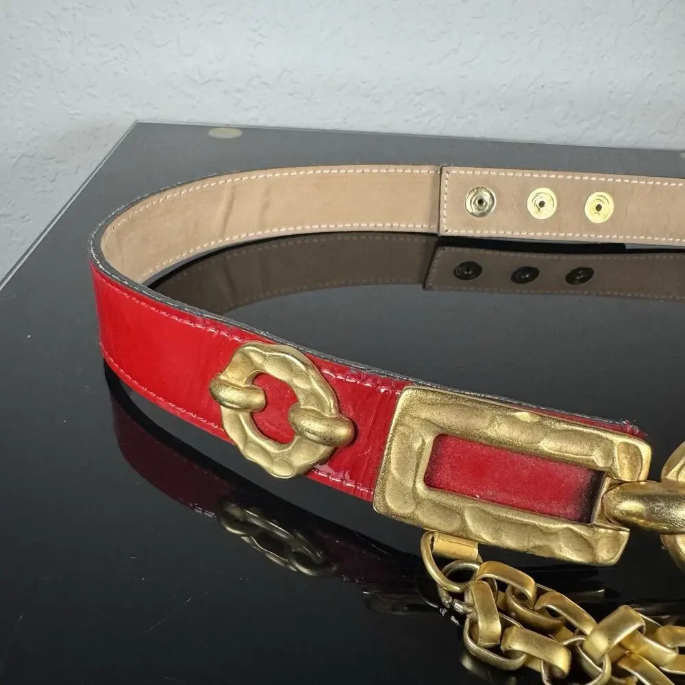 Leatherock Red Leather Belt Gold Hardware 8452 Sz M